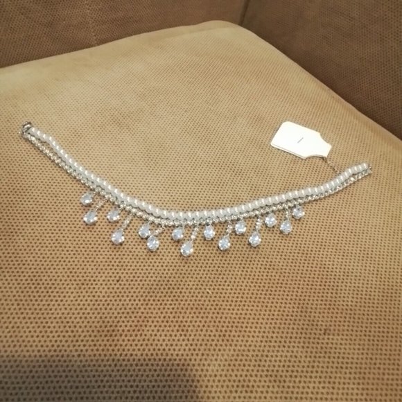 Tear Drop Blue rhinestone Pearls Diams Costum Necklace Woman Silver Color J3 - Picture 1 of 9